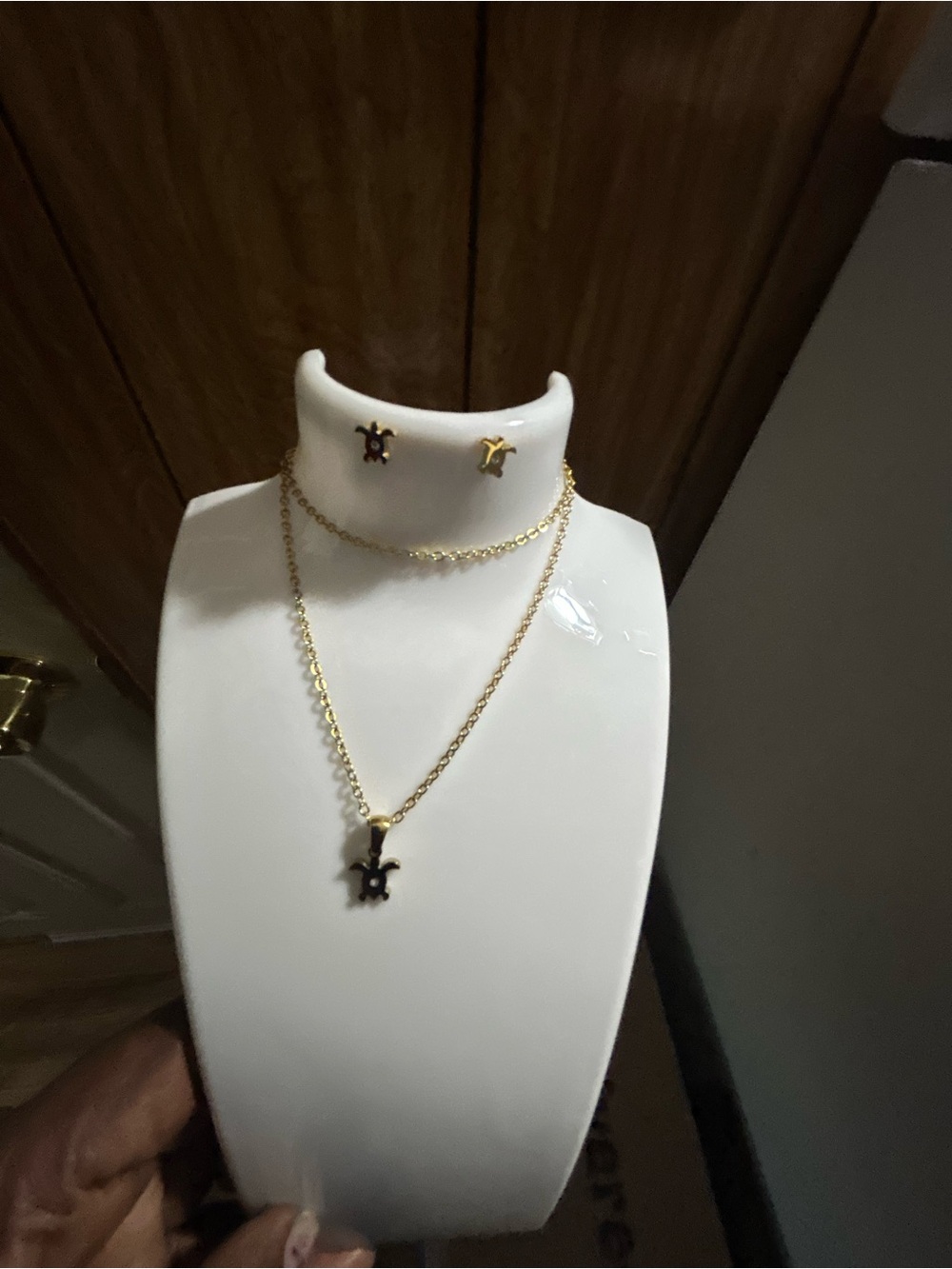 Gold Turtle Pendant Necklace and Studs Set - Delicate Gold Turtle Jewelry